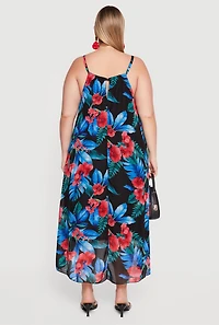 Plus Tropical Floral Print Sharkbite Hem Dress