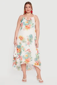 Plus Floral Metallic Keyhole Detail High Low Dress