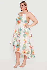 Plus Floral Metallic Keyhole Detail High Low Dress