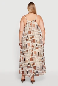 Plus Geometric Print Keyhole Detail High Low Dress