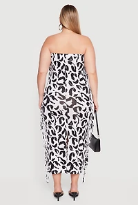 Plus Animal Print Tube Dress with Side Fringe