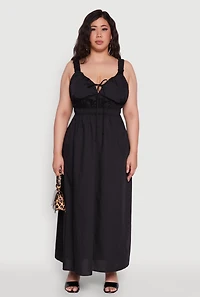 Womens Plus Poplin Tie Front Maxi Dress,