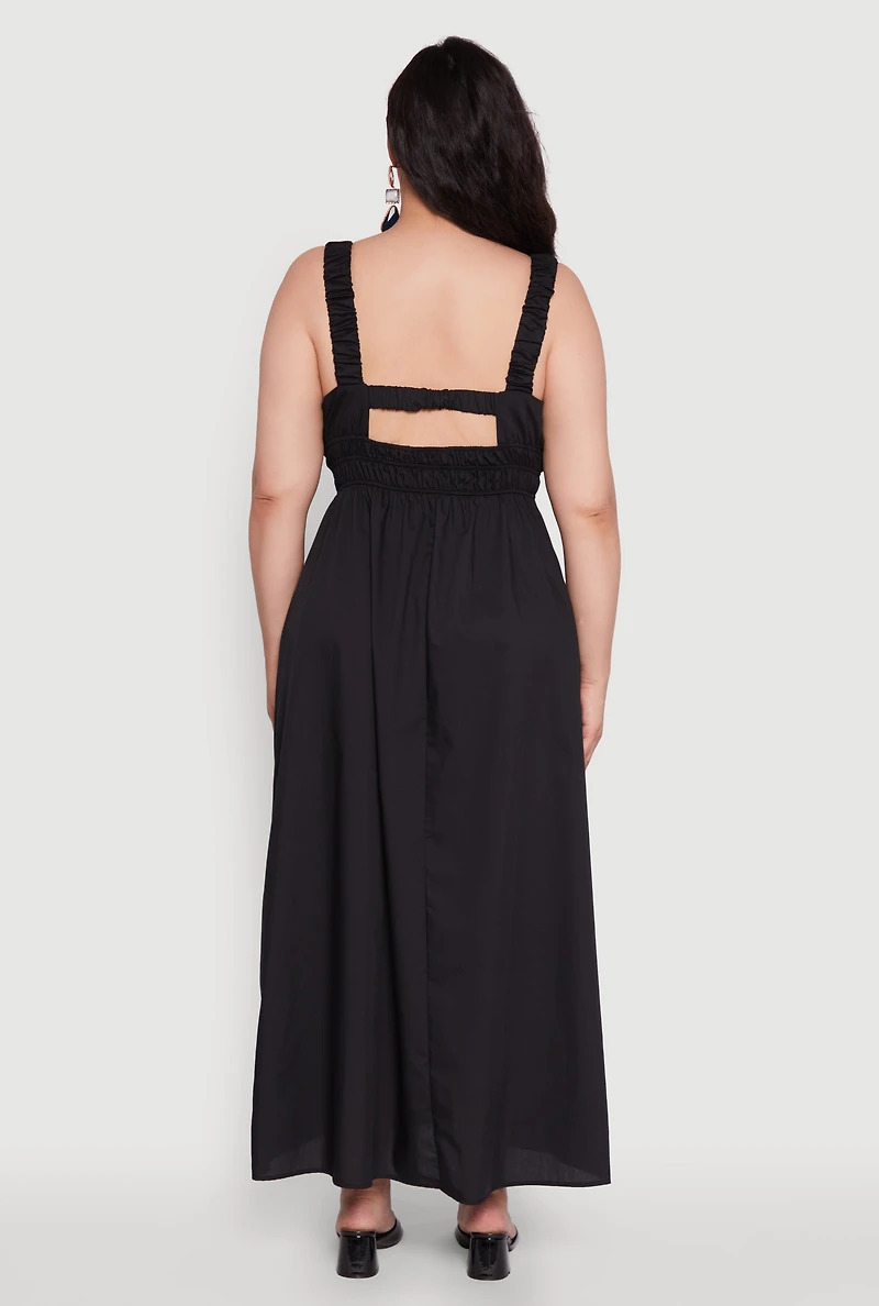 Womens Plus Poplin Tie Front Maxi Dress,