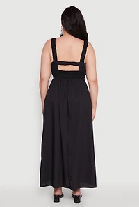Womens Plus Poplin Tie Front Maxi Dress,