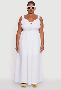 Womens Plus Size Poplin Tie Front Maxi Dress, White, Size 1X