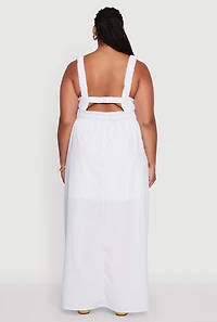 Womens Plus Size Poplin Tie Front Maxi Dress, White, Size 1X