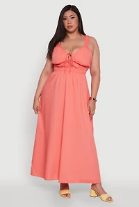 Womens Plus Size Poplin Tie Front Maxi Dress, Orange, Size 3X