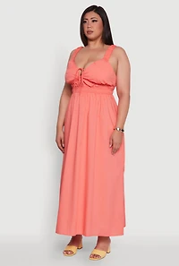 Womens Plus Size Poplin Tie Front Maxi Dress, Orange, Size 3X
