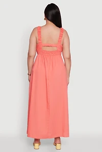 Womens Plus Size Poplin Tie Front Maxi Dress, Orange, Size 3X
