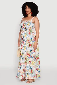 Womens Plus Size Smocked Tiered Maxi Sundress, Multi, Size 3X