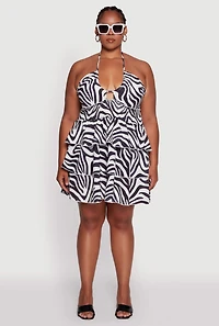 Womens Plus Size Animal Print Tiered Halter Dress, Multi, Size 3X