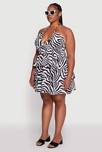 Womens Plus Size Animal Print Tiered Halter Dress, Multi, Size 3X
