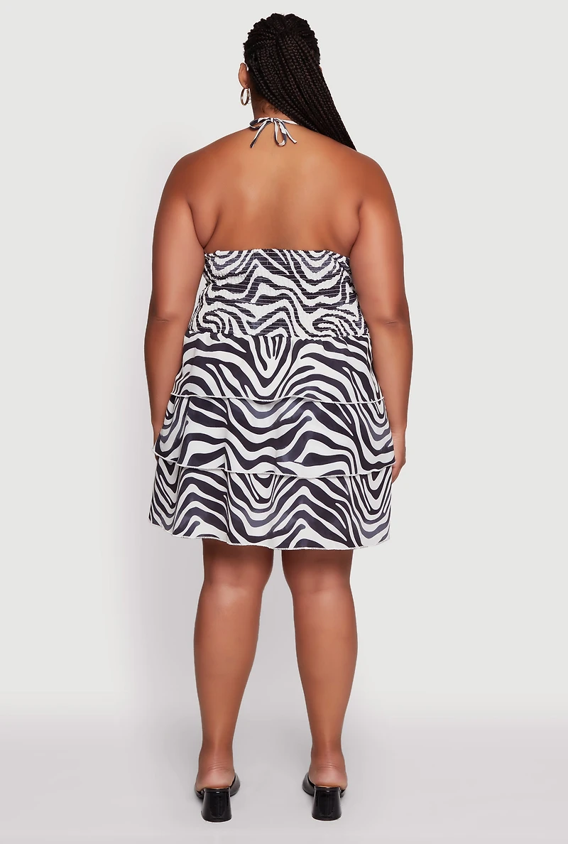 Womens Plus Size Animal Print Tiered Halter Dress, Multi, Size 3X