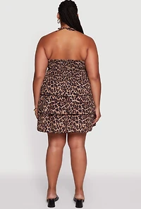 Womens Plus Size Animal Print Tiered Halter Dress, Brown, Size 3X