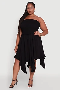 Womens Plus Smocked Handkerchief Hem Tube Dress, 3X