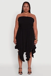 Womens Plus Smocked Handkerchief Hem Tube Dress, 3X