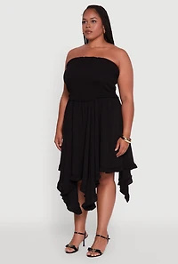 Womens Plus Smocked Handkerchief Hem Tube Dress, 3X