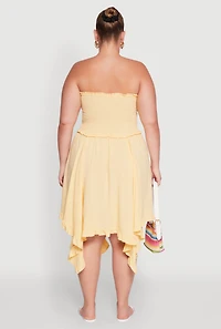 Plus Smocked Handkerchief Hem Tube Dress