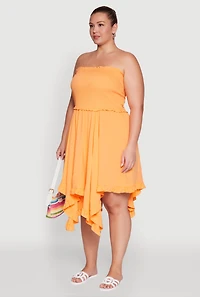 Womens Plus Size Smocked Handkerchief Hem Tube Dress, Orange, Size 3X