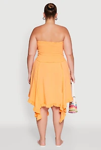 Womens Plus Size Smocked Handkerchief Hem Tube Dress, Orange, Size 3X