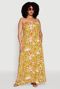 Womens Plus Printed Pattern Open Back Maxi Dress, Multi,