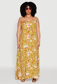 Womens Plus Printed Pattern Open Back Maxi Dress, Multi,
