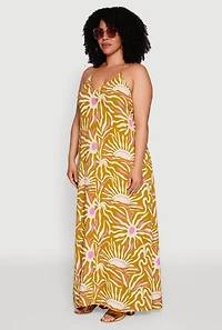 Womens Plus Printed Pattern Open Back Maxi Dress, Multi,