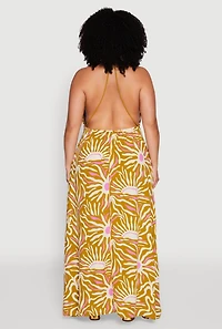 Womens Plus Printed Pattern Open Back Maxi Dress, Multi,