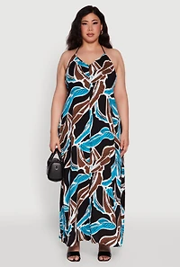 Womens Plus Printed Pattern Open Back Maxi Dress, Multi,