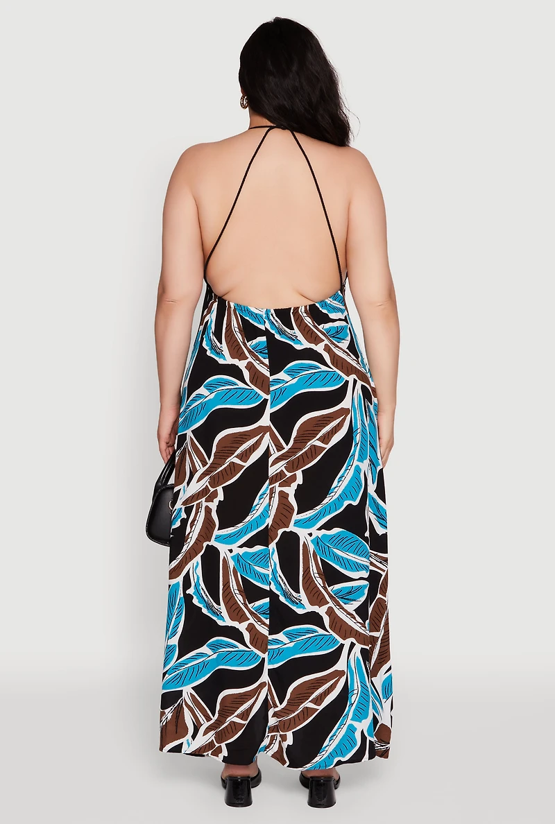 Plus Printed Pattern Open Back Maxi Dress