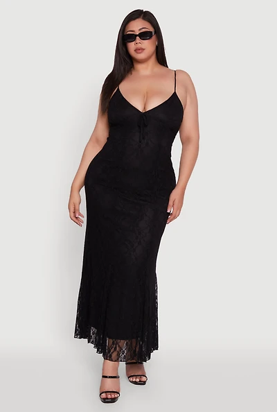 Womens Plus Sleeveless Lace Overlay Maxi Dress,