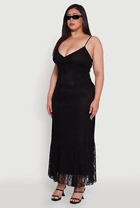 Womens Plus Size Sleeveless Lace Overlay Maxi Dress, Black, Size 2X