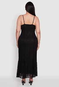 Womens Plus Size Sleeveless Lace Overlay Maxi Dress, Black, Size 2X