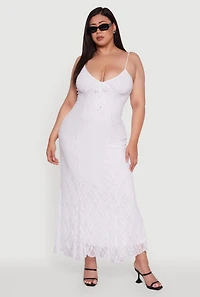 Womens Plus Size Sleeveless Lace Overlay Maxi Dress, White, Size 2X