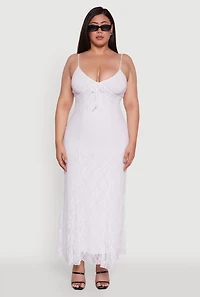 Womens Plus Size Sleeveless Lace Overlay Maxi Dress, White, Size 1X