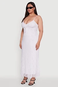 Womens Plus Size Sleeveless Lace Overlay Maxi Dress, White, Size 1X