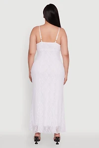 Womens Plus Size Sleeveless Lace Overlay Maxi Dress, White, Size 1X