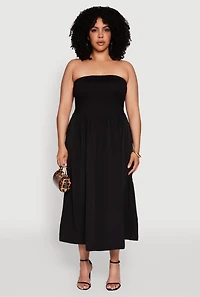 Womens Plus Strapless Side Pocket Midi Dress, 3X