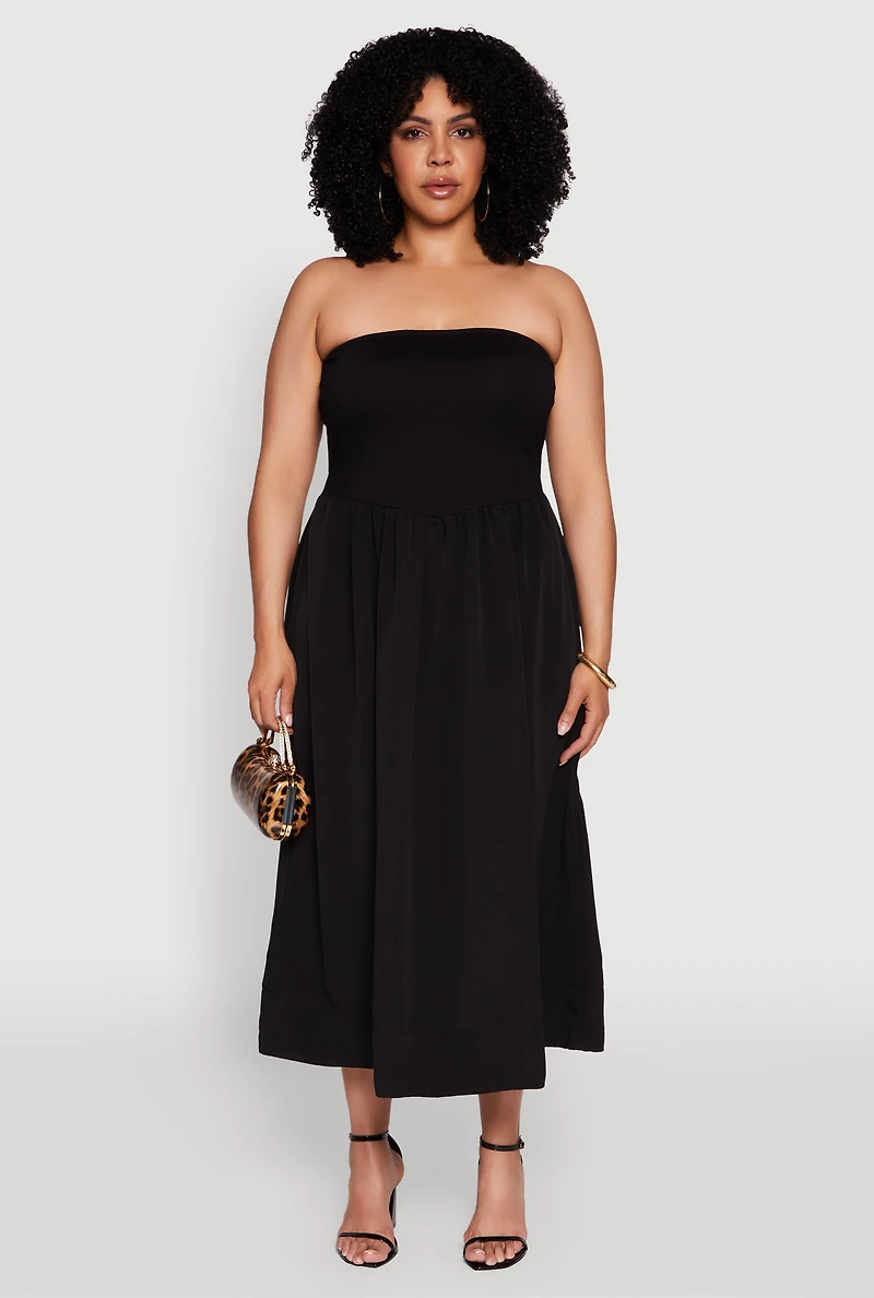 Womens Plus Strapless Side Pocket Midi Dress,