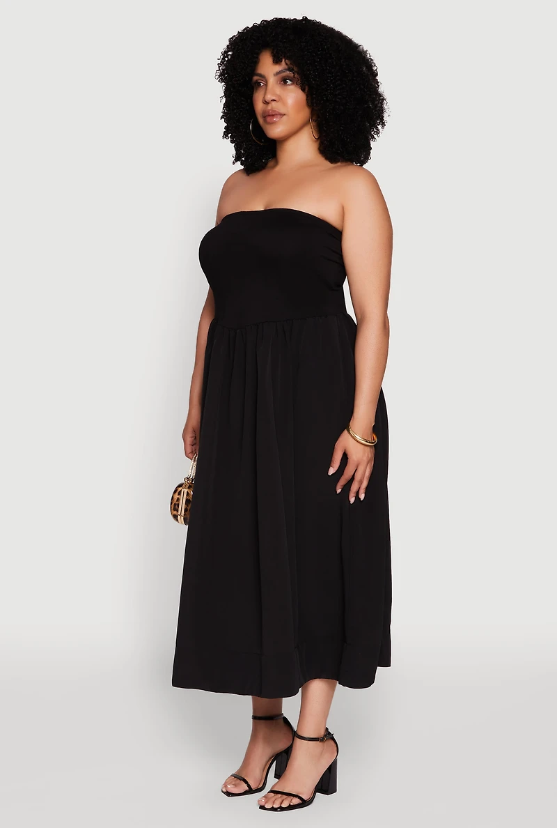 Womens Plus Strapless Side Pocket Midi Dress,