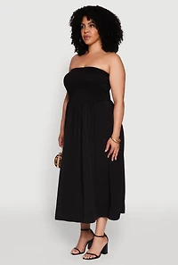 Womens Plus Strapless Side Pocket Midi Dress,