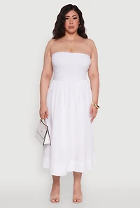 Womens Plus Size Strapless Side Pocket Midi Dress, White, Size 3X