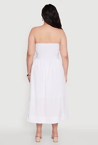 Womens Plus Size Strapless Side Pocket Midi Dress, White, Size 3X