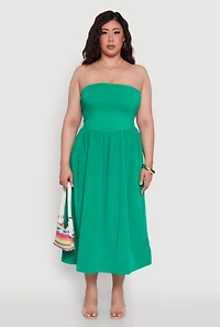 Womens Plus Size Strapless Side Pocket Midi Dress, Green, Size 3X