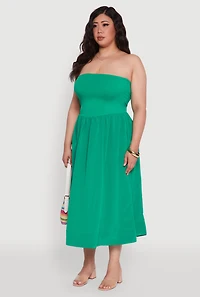 Womens Plus Size Strapless Side Pocket Midi Dress, Green, Size 3X