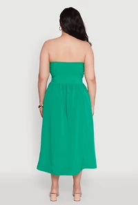 Womens Plus Size Strapless Side Pocket Midi Dress, Green, Size 3X