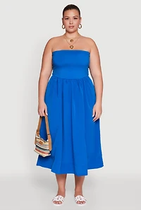Womens Plus Size Strapless Side Pocket Midi Dress, Blue, Size 2X