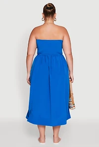 Womens Plus Size Strapless Side Pocket Midi Dress, Blue, Size 2X