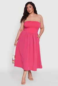 Plus Strapless Side Pocket Midi Dress
