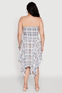 Womens Plus Size Plaid Smocked Handkerchief Hem Tube Dress, Multi, Size 3X
